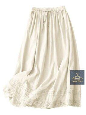 Cotton Linen Blend Midi Skirt High Waisted A Line Flowy Swing Boho Long Skirt